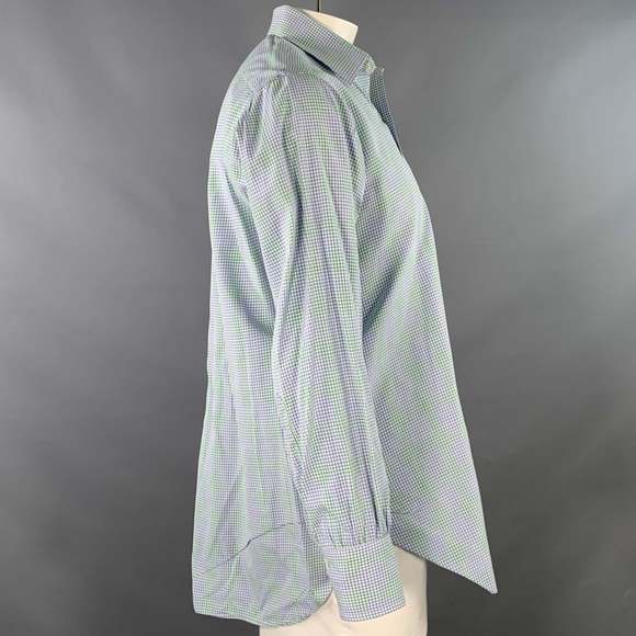 TURNBULL & ASSER Green Blue Gingham Cotton Long Sleeve Shirt - Picture 3 of 5